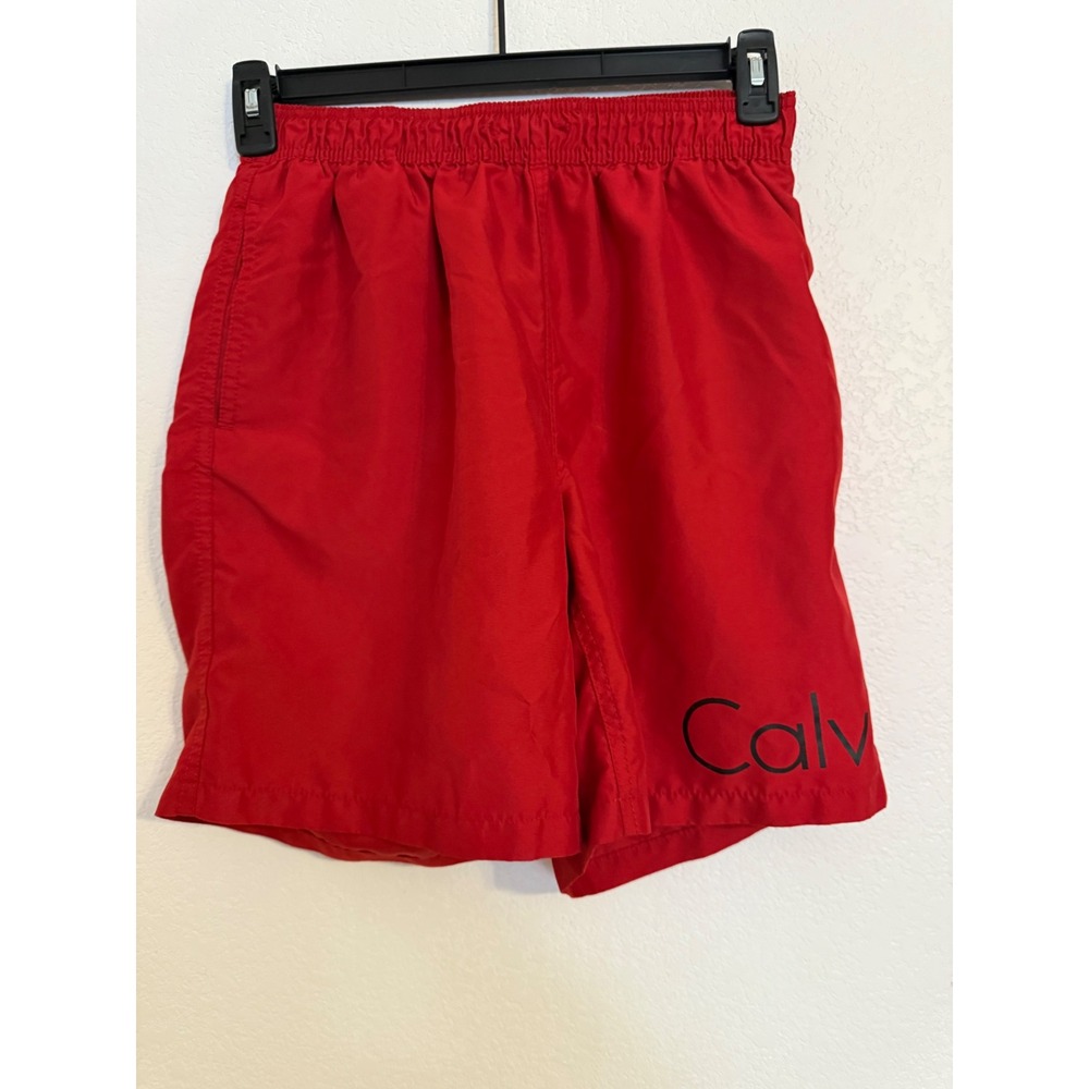 Calvin Klein Red Swim Trunks Shorts‎ Drawstring Elastic Waist Lettering Medium